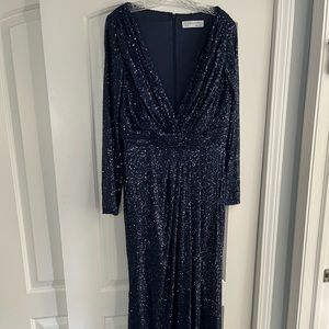 Ieena for Mac Duggal floor length sequined long sleeve gown